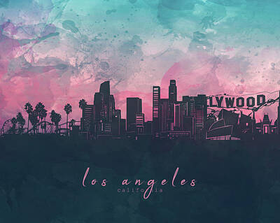 Recently Sold - Cities Digital Art Royalty Free Images - Los Angeles Skyline Panorama Royalty-Free Image by Bekim M