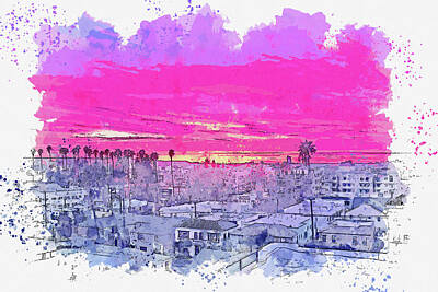 City Scenes Paintings - .Los Angeles Sunset by Celestial Images