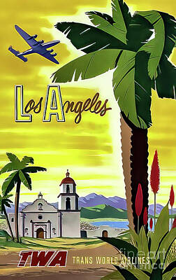 City Scenes Drawings - Los Angeles Vintage Travel Poster 1950 by M G Whittingham