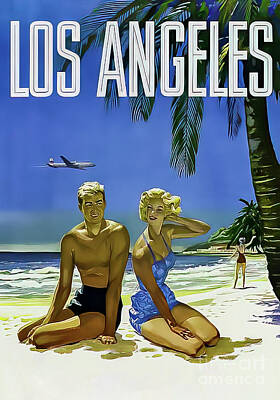City Scenes Drawings - Vintage Los Angeles Travel Poster 1964 by M G Whittingham