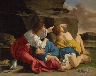 Mountain Landscape Royalty Free Images - Lot and His Daughters about 1622 Orazio Gentileschi  Royalty-Free Image by MotionAge Designs