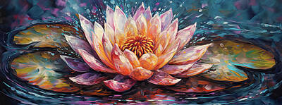 Florals Mixed Media - Lotus on the Lake 2 by My Enchanted Canvas