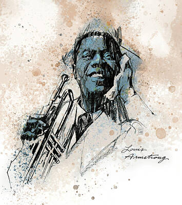 Jazz Drawings Royalty Free Images - Louis Armstrong Royalty-Free Image by Garth Glazier