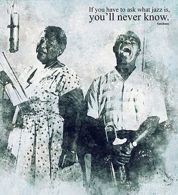 Musicians Drawings Rights Managed Images - Louis Armstrong Satchmo and Ella Fitzgerald Royalty-Free Image by Drawspots Illustrations