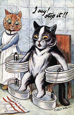 Mammals Drawings - Louis Wain - Cat Dressed As A Nurse by Louis Wain