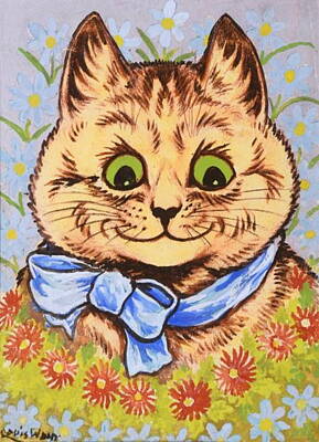 Mammals Drawings - Louis Wain Happy Flower Cat by Louis Wain