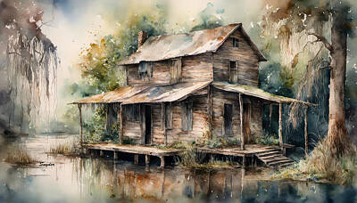 Nautical Animals Rights Managed Images - Louisana Fishing Cabin on the Blue Bayou 3  Royalty-Free Image by Floyd Snyder