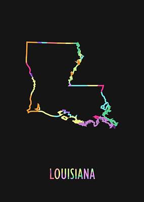 Negative Space - Louisiana Pop Art Map Black BG by Ahmad Nusyirwan