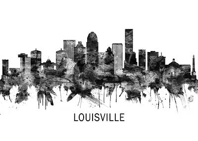 Abstract Skyline Mixed Media - Louisville Kentucky Skyline BW by NextWay Art