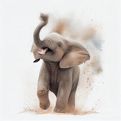 Mammals Rights Managed Images - Lovable  baby  elephant  roaring  while  flapping  by Asar Studios Royalty-Free Image by Celestial Images