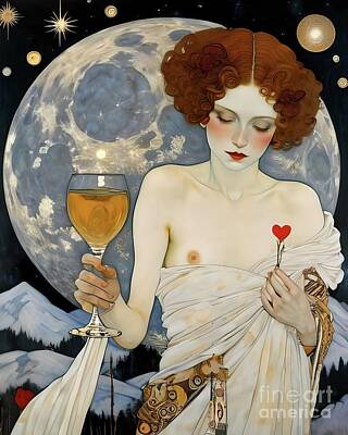Food And Beverage Digital Art - Love and Champagne Under The Moon by Mary Machare