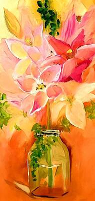 Lilies Mixed Media - Lovely Lily Orange, Cream And Pink by Lisa Kaiser