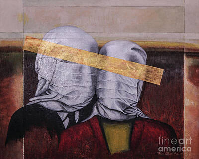 Surrealism Painting Royalty Free Images - Masked Les Amants I -The Lovers Royalty-Free Image by Fei A