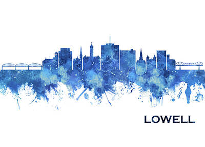 Abstract Landscape Royalty Free Images - Lowell Massachusetts Skyline Blue Royalty-Free Image by NextWay Art