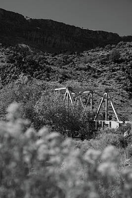 Civil War Art - Lower Taos Canyon in New Mexico with bridge in black and white by Eldon McGraw