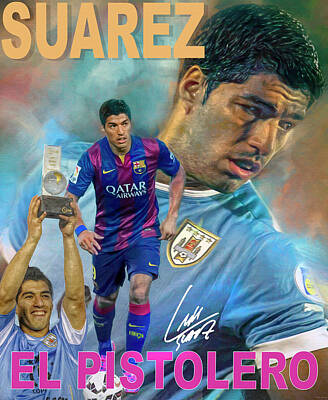 Best Sellers - Football Mixed Media - Luis Suarez El Pistolero by Mal Bray
