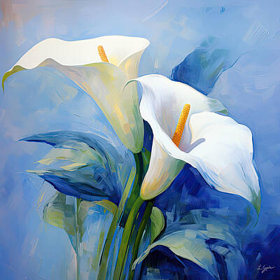 Lilies Rights Managed Images - Luminous Calla Lilies - Two Calla Lilies Art Royalty-Free Image by Lourry Legarde