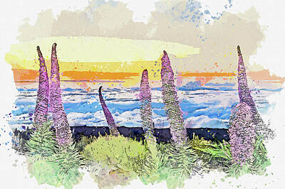 Design Turnpike Books Royalty Free Images - Lupine Sunset, watercolor, by Ahmet Asar Royalty-Free Image by Celestial Images