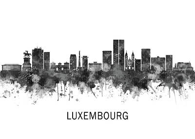 City Scenes Mixed Media - Luxembourg City Skyline BW by NextWay Art