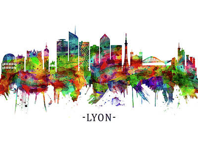 Royalty-Free and Rights-Managed Images - Lyon France Skyline by NextWay Art