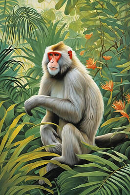 Religious Paintings - Macaque by Manjik Pictures