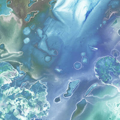 Fantasy Paintings - Magical Waves Foam And Water Teal Blue Beach Art Watercolor Abstract III by Irina Sztukowski