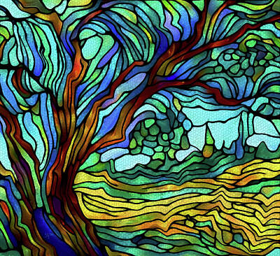 Abstract Landscape Mixed Media - Mahogany Tree Landscape Mosaic  by Shelli Fitzpatrick