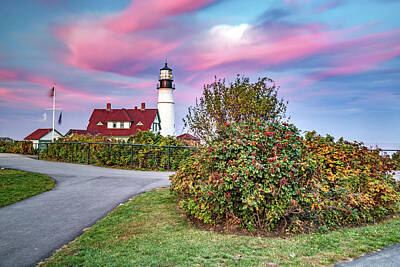Royalty-Free and Rights-Managed Images - Maines Portland Head Light Autumn Sunset by Gregory Ballos