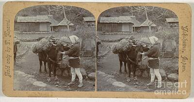 Steampunk Painting Royalty Free Images - Man with a packed ox, Japan, T. Enami, 1900 - 1907 Royalty-Free Image by Shop Ability