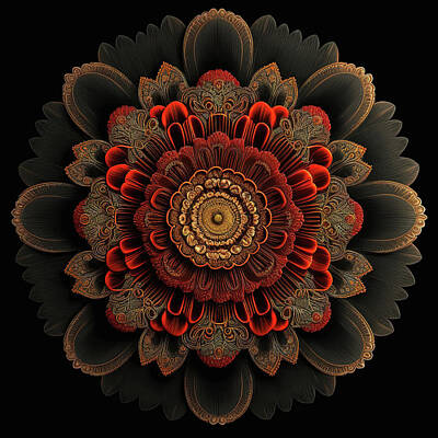 Lilies Royalty-Free and Rights-Managed Images - Mandala - Red Gerbera I by Lily Malor