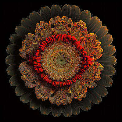 Lilies Royalty-Free and Rights-Managed Images - Mandala - Red Gerbera VI by Lily Malor