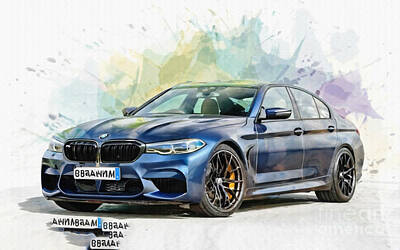 Paintings - Manhart Mh5 800 2020 Cars watercolor Tuning Bmw M5 by Lowell Harann