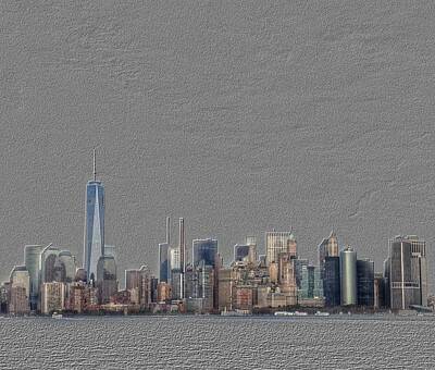 City Scenes Royalty-Free and Rights-Managed Images - Manhattan Landscape New York City - Emboss and Colors Series by Marianna Mills