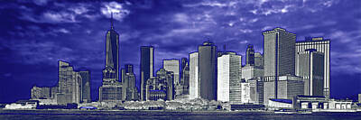 Abstract Skyline Photos - Manhattan Skyline NYC Blue Abstract by Bill Swartwout