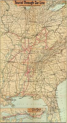 Priska Wettstein Pink Hues Royalty Free Images - Map of the Louisville  Nashville Railroad ca. 1890 Royalty-Free Image by Timeless Geo Maps