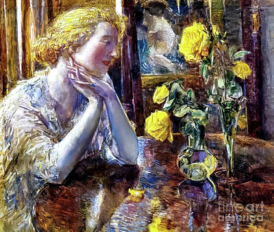 Roses Paintings - Marchal Niel Roses by Childe Hassam 1919 by Childe Hassam