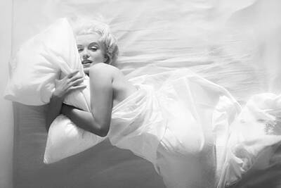 Actors Photos - Marilyn Monroe Holding Pillow by Douglas Kirkland