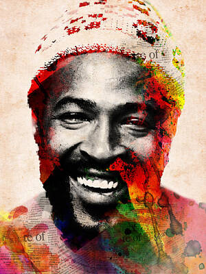 Musicians Digital Art Rights Managed Images - Marvin Gaye colorful watercolor portrait Royalty-Free Image by Mihaela Pater
