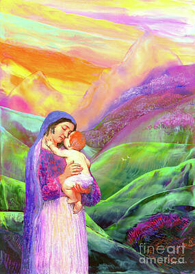 Surrealism Royalty-Free and Rights-Managed Images - Mary and Baby Jesus Gift of Love by Jane Small