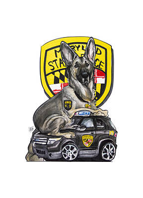 Mammals Drawings - Maryland Police German Shepherd 1 by John LaFree