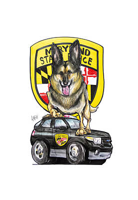 Mammals Drawings - Maryland Police German Shepherd 2 by John LaFree