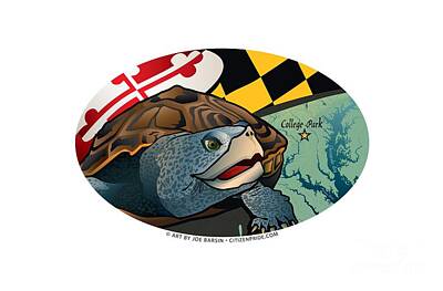Reptiles Digital Art - Maryland Terrapin Turtle Oval by Joe Barsin