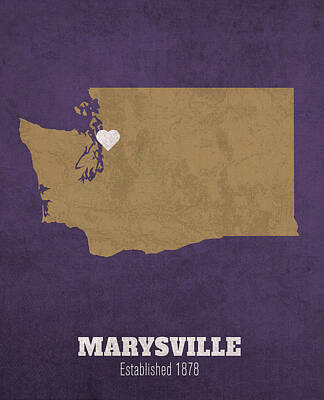 City Scenes Mixed Media - Marysville Washington City Map Founded 1878 University of Washington Color Palette by Design Turnpike