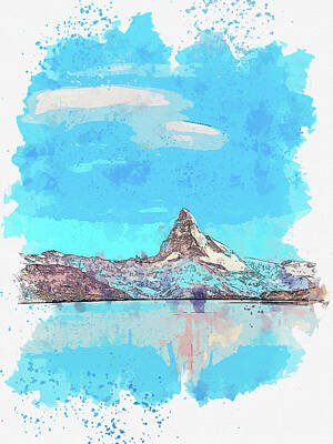 Royalty-Free and Rights-Managed Images - Matterhorn, Alpine Landscape, watercolor, by Ahmet Asar by Celestial Images
