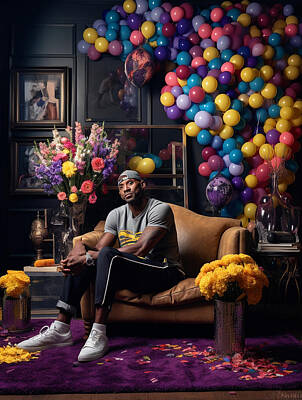 Best Sellers - Athletes Paintings - Maximalist  famous  sports  athletes  Kobe  Bryant   by Asar Studios by Celestial Images