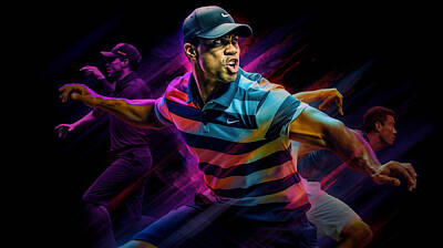 Athletes Royalty-Free and Rights-Managed Images - Maximalist  famous  sports  athletes  tiger  woods   by Asar Studios by Celestial Images