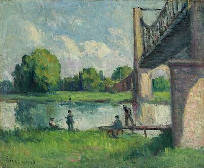 Green Grass - Maximilian Luce BRIDGE IN THE SURROUNDINGS OF ANGERS 1916 by Celestial Images