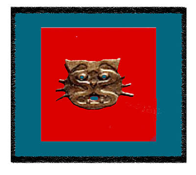 Mixed Media Royalty Free Images - Mayan Style Cat Face Royalty-Free Image by Leonard Keigher