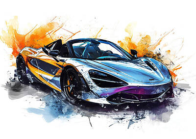 Sports Paintings - McLaren 720S Spider Track Pack watercolor abstract vehicle by Clark Leffler
