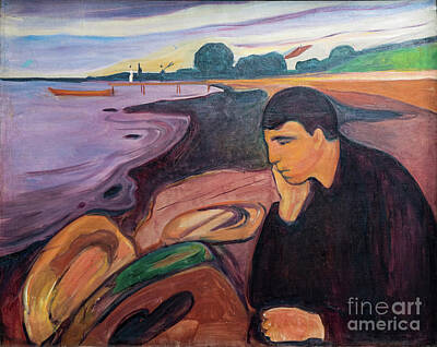 Comic Character Paintings - Melancholy 1894 - Munch by Edvard Munch